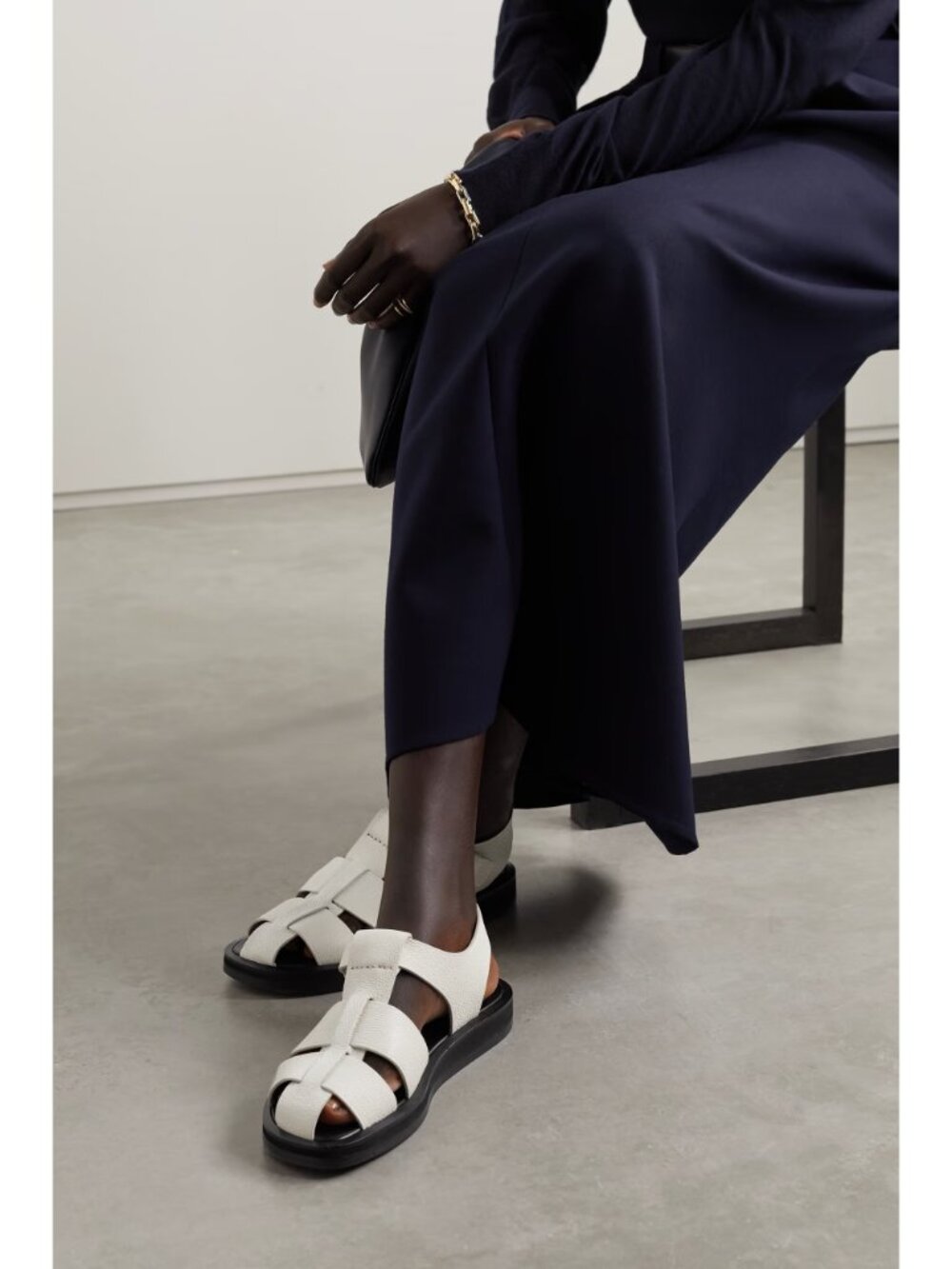 THE ROW Fisherman woven textured-leather sandals in off-white SZ 40